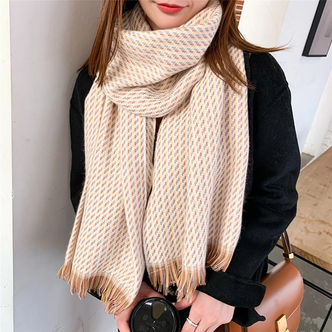 Sciarpa Invernale Da Donna Motivo Geometrico A Quadri Imitazione Cashmere Scialle Caldo Spesso Con Nappine Morbido
