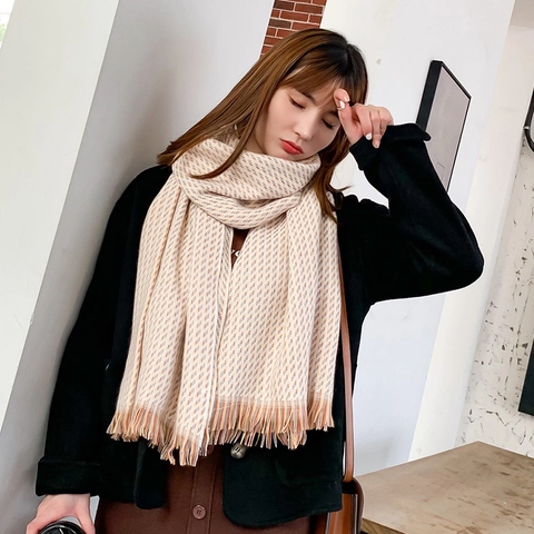 Sciarpa Invernale Da Donna Motivo Geometrico A Quadri Imitazione Cashmere Scialle Caldo Spesso Con Nappine Morbido