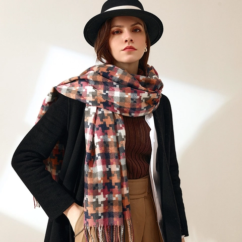 Bufanda de Cuadros Invierno Media Longitud con Flecos Moda Streetwear Imitación de Cachemira Cálida Bufanda para Hombre Mujer