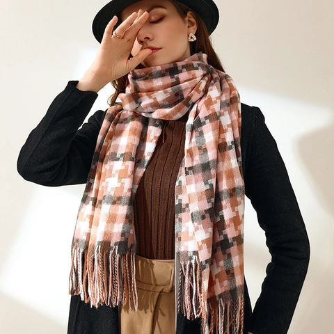 Bufanda de Cuadros Invierno Media Longitud con Flecos Moda Streetwear Imitación de Cachemira Cálida Bufanda para Hombre Mujer