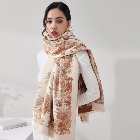 Damen Schal In Kaschmir Optik Toile De Jouy Druck Groß Warm Gewebt Quasten Schultertuch Winter Elegant Vintage Wrap