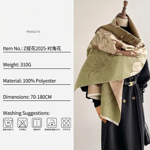 Sciarpa in Imitazione Cashmere Jacquard Floreale Vintage Scialle Caldo Spesso Doppia Faccia Con Nappe Accessori Donna Inverno