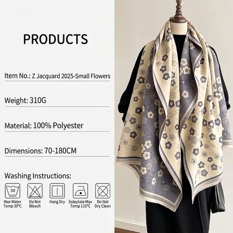Damen Vintage Blumen Jacquard Schal Doppelseitig Polyester Schultertuch Dick Warm Winter Schal Mit Quasten Für Alltag Reise