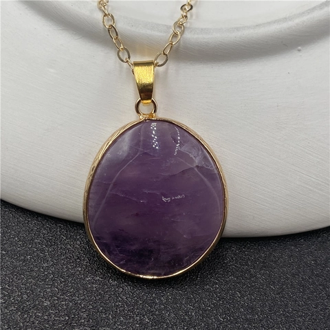 Collana Con Pendente In Ametista Naturale Pietra Irregolare Con Bordo In Metallo Dorato Gioielli Eleganti Da Donna