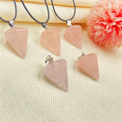 Natural Rose Quartz Hexagonal Pillar Anhänger Halskette Heilkristall Edelstein Pendel Schmuck Für Frauen Rosa