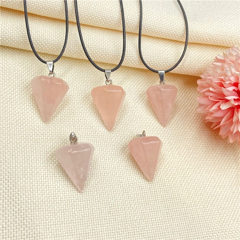 Natural Rose Quartz Hexagonal Pillar Anhänger Halskette Heilkristall Edelstein Pendel Schmuck Für Frauen Rosa
