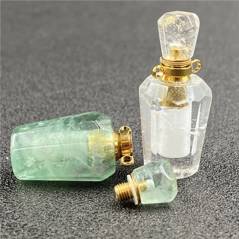 Heart Shaped Natural Crystal Amethyst Rose Quartz Perfume Bottle Pendant Essential Oil Diffuser Necklace Jewelry