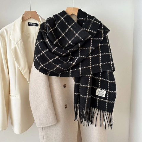 Women Plaid Tassel Scarf Thick Warm Imitation Cashmere Large Shawl Grid Pattern Winter Wrap Soft Long Scarf For Women Men