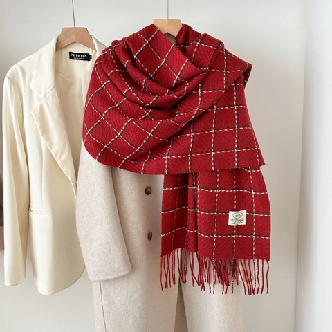 Women Plaid Tassel Scarf Thick Warm Imitation Cashmere Large Shawl Grid Pattern Winter Wrap Soft Long Scarf For Women Men
