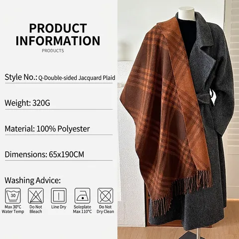 Sciarpa Scialle A Quadri Imitazione Cashmere Calda Invernale Jacquard Con Nappine Retro Elegante Donna Moda