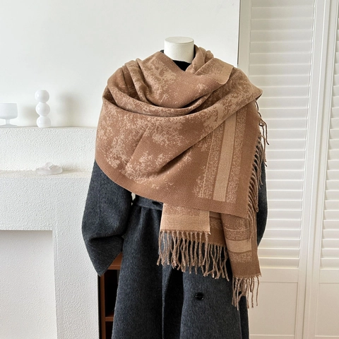 Écharpe Jacquard Forêt Rétro Femmes Châle en Polyester Imitation Cachemire Chaud Avec Glands Enveloppement Hivernal