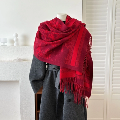 Écharpe Jacquard Forêt Rétro Femmes Châle en Polyester Imitation Cachemire Chaud Avec Glands Enveloppement Hivernal