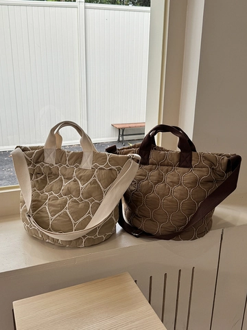 Dames Gewatteerde Hart Padded Tote Bag Grote Capaciteit Crossbody Bucket Bag Street Style Casual Herfst Winter Schoudertas