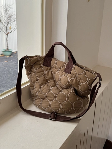 Dames Gewatteerde Hart Padded Tote Bag Grote Capaciteit Crossbody Bucket Bag Street Style Casual Herfst Winter Schoudertas