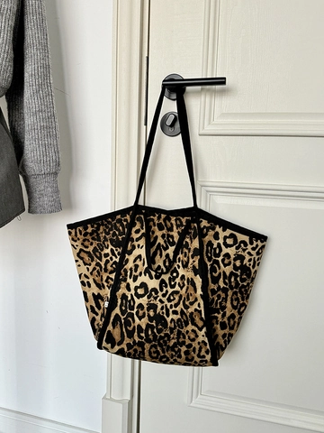 Dames Canvas Tote Bag Met Luipaardprint Grote Capaciteit Street Style Schoudertas Met Drukknoop Veelzijdige Boodschappentas