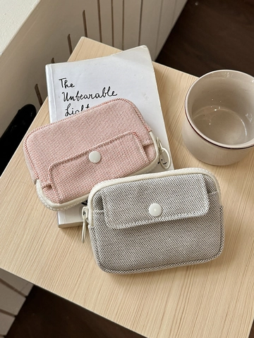 Tragbare Mini Münzbörse Polyester Baumwolle Webbeutel Für Kopfhörer Kabel Lippenstift Mit Klappentasche Und Zipper