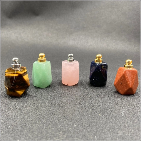 Natural Stone Perfume Bottle Pendant Necklace Crystal Polygon Essential Oil Diffuser Pendant For Women Jewelry Gift