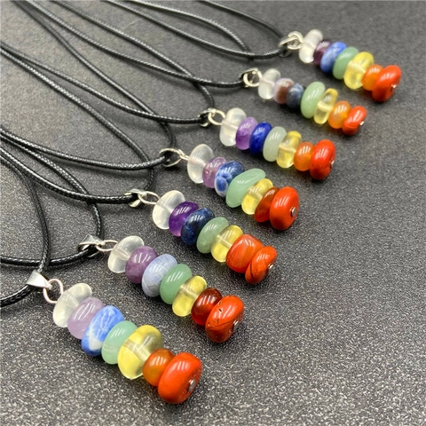 Collana Con Ciondolo In Pietra Preziosa Naturale Sette Chakra Cristallo Di Guarigione Irregolare Pietra Grezza Gioielli Con Cordino Nero Regolabile