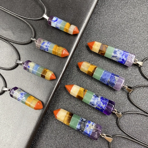 Collana Chakra Pietra Naturale Pendente A Colonna Esagonale Yoga Reiki Cristallo Guarigione Gioielli Donne Uomini