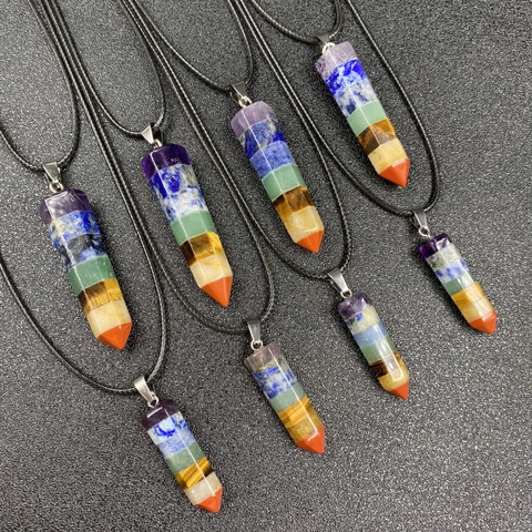 Collana Chakra Pietra Naturale Pendente A Colonna Esagonale Yoga Reiki Cristallo Guarigione Gioielli Donne Uomini