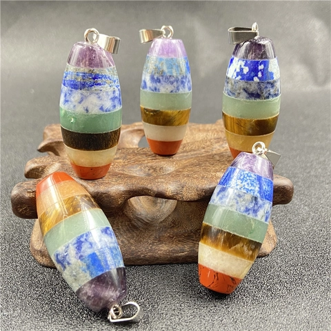 Colgante Piedra Energía Chakra Cristal Curación Piedra Preciosa Natural Cuenta Barril Pulida Dije Para Collar Joyería DIY