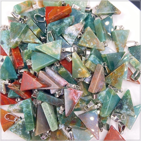 Triangle Natural Stone Pendant Geometric Crystal Agate Charm With Metal Bail For Necklace DIY Jewelry Making