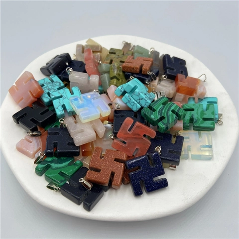 Colgante Símbolo Budista Wan Piedra Natural Cristal Ágata Amuleto Religioso Con Enganche De Metal Para Joyería