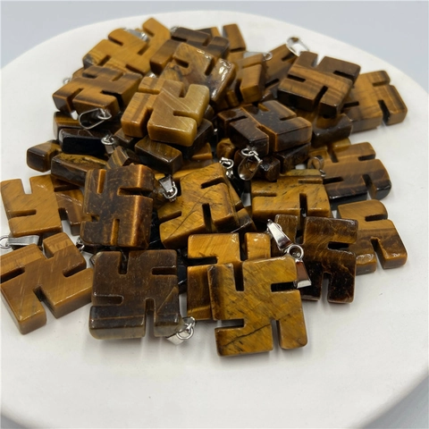 Colgante Símbolo Budista Wan Piedra Natural Cristal Ágata Amuleto Religioso Con Enganche De Metal Para Joyería