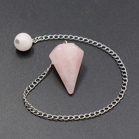 Collana Pendolo Di Divinazione In Quarzo Rosa Cono Esagonale Pietra Cristallo Naturale Sfaccettata Per Reiki Yoga Meditazione