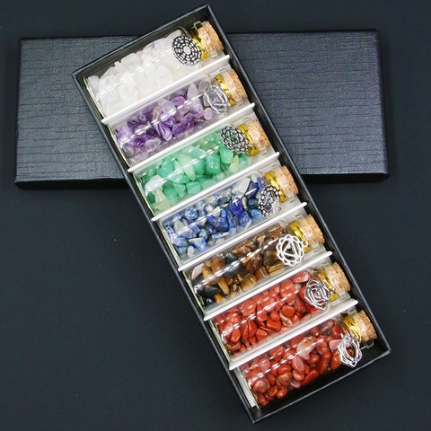 Multicolor Chakra Crystal Chip Wishing Bottles In Glass Jars With Cork Stoppers Healing Stone For Meditation Yoga Decor