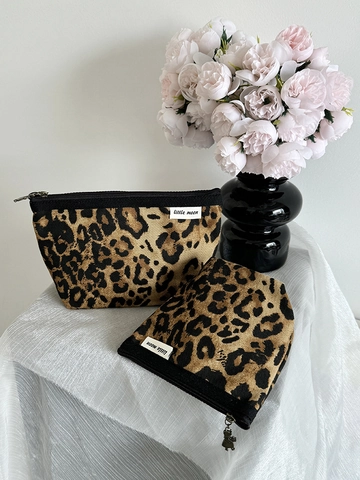 Leopard Muster Canvas Kosmetiktasche Tragbare Reißverschluss Aufbewahrungstasche Tierdruck Für Damen Reise Zuhause