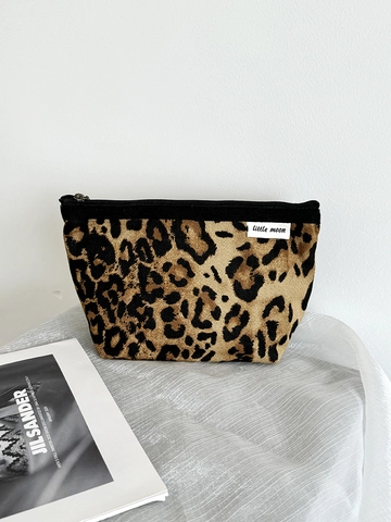 Leopard Muster Canvas Kosmetiktasche Tragbare Reißverschluss Aufbewahrungstasche Tierdruck Für Damen Reise Zuhause