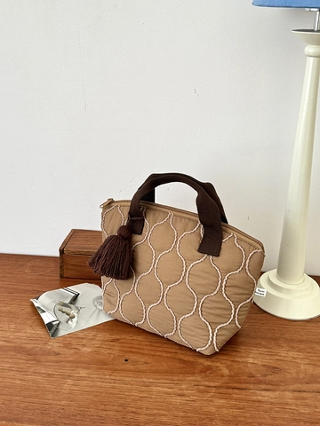 Borsa a Mano Trapuntata da Donna Motivo a Onde Borsa Termica per Pranzo con Nappine Grande Capacità Shopper in Poliestere