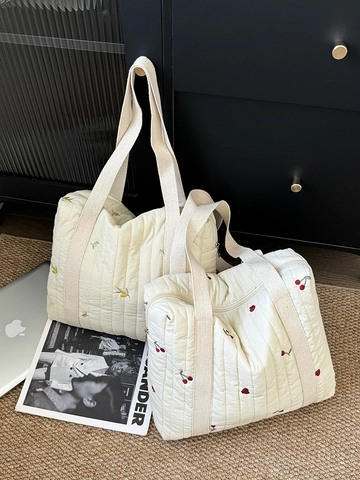 Gesteppte Tragetasche Bestickt Polyester Große Kapazität Mama Tasche Lässige Schulterhandtasche Reißverschluss