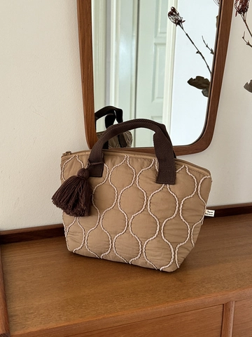 Borsa a Mano Trapuntata da Donna Motivo a Onde Borsa Termica per Pranzo con Nappine Grande Capacità Shopper in Poliestere