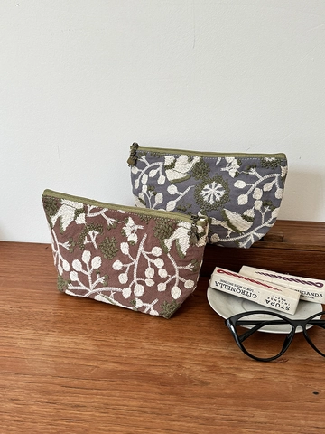 Floral Embroidery Makeup Bag Cotton Linen Zipper Toiletry Cosmetic Storage Pouch Vintage Handheld Travel Organizer Women