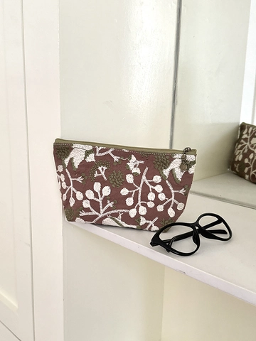 Floral Embroidery Makeup Bag Cotton Linen Zipper Toiletry Cosmetic Storage Pouch Vintage Handheld Travel Organizer Women