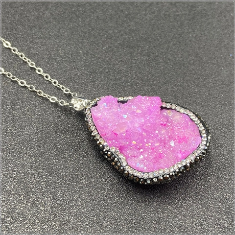 Natural Druzy Geode Anhänger Tropfen Kristallcluster Mit Strassrand DIY Schmuckherstellung Zubehör Für Halskette