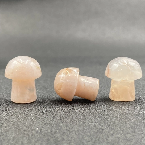 Ornement Mini Champignon Agate Fleur De Cerisier Naturelle Pierre Polie Figurine Décor De Bureau Micro Paysage Guérison