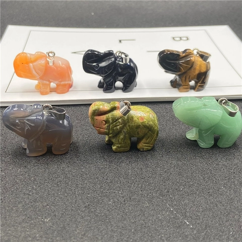 Pendentif Pierre Gemme En Forme Elephant Sculpture Animale Pierre Naturelle Charme Accessoire Bijoux DIY