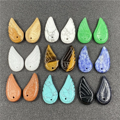 Hand Carved Angel Wings Stone Pendants DIY Necklace Bracelet Making Natural Crystal Synthetic Gemstone Healing Charms