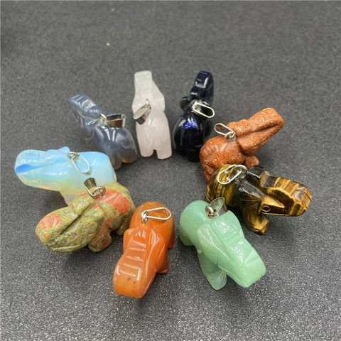 Pendentif Pierre Gemme En Forme Elephant Sculpture Animale Pierre Naturelle Charme Accessoire Bijoux DIY