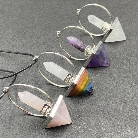 Naturkristall Pyramide Anhänger Halskette Sechseckige Säule Reiki Heilung Sieben Chakra Edelstein Schmuck Für Damen