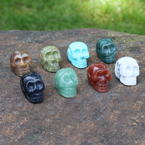 Natural Gemstone Skull Head Beads For DIY Jewelry Making Halloween Gothic Healing Stone Charms
