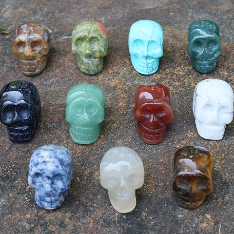 Natural Gemstone Skull Head Beads For DIY Jewelry Making Halloween Gothic Healing Stone Charms
