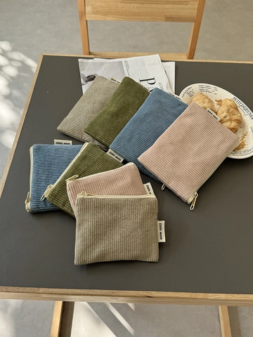 Trousse de Maquillage en Velours Côtelé pour Femme Portable Organisateur de Cosmétiques avec Fermeture Éclair Petit Grand Porte-monnaie de Voyage