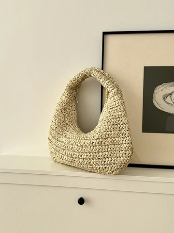 Handmade Woven Straw Hobo Bag For Women Summer Beach Vacation Fashion Chic Simple Cloud Shape Shoulder Handbag