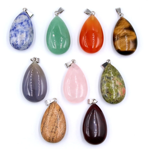 Collar Con Colgante De Gota De Agua Piedra Preciosa Natural Cristal Ágata Ojo De Tigre Piedra Pulida Con Cordón Negro