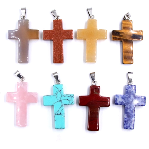 Colgante De Cruz De Cristal Y Piedra Preciosa Religioso Simple Accesorio Para Joyería DIY Con Enganche De Metal Amuleto
