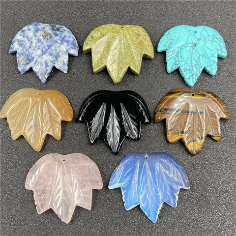 Maple Leaf Pendants Natural Gemstone Crystal Carved Leaf Charms For DIY Jewelry Making Necklaces Bracelets Accessories